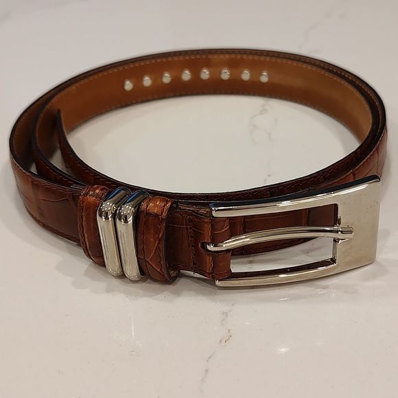 Talbot's Brown Reptile Embossed Genuine Leather Belt Silver Hearts and Buckle - Picture 1 of 12